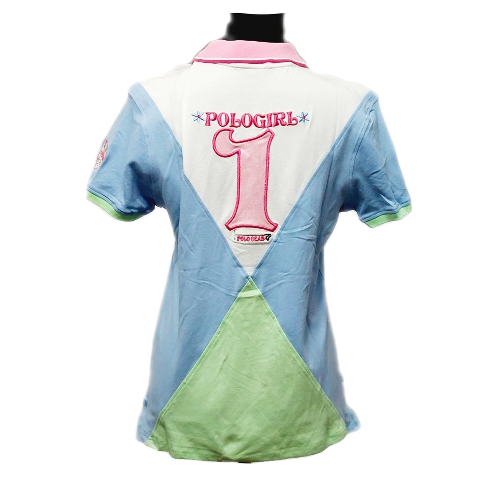 NWT POLOGEAR Womens Pastel Cotton Embroidered Patches Polo Shirt Sz M - Picture 7 of 8
